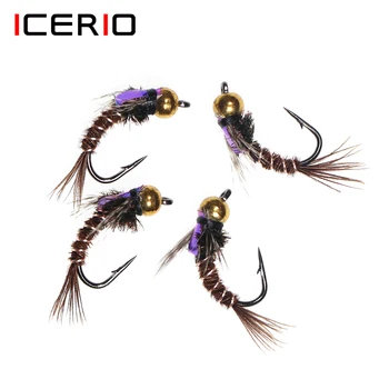 ICERIO 6PCS Faisão Cauda de Bronze Cabeça Talão de Ninfas de Pesca da Truta Voar Atrair Iscas