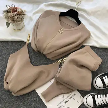 2022 a primavera e o outono de moda para senhoras novo estilo coreano temperamento cadeia colete casaco de malha elástica calças de três peças femininas