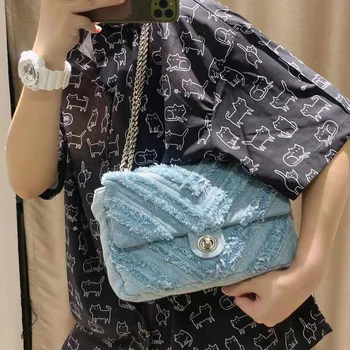 2021 bolsa de senhoras de luxo messenger messenger bag pequena fêmea carteira de moda jeans feminina bolsa de ombro designer cadeia