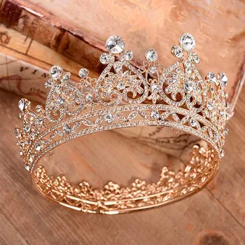 Royal Rei Rainha Diadema De Prata, Cor De Metal Grande Tiaras Jóia Da Princesa Círculo Completo Strass Coroa De Noiva E Acessórios Para O Cabelo