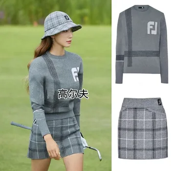 De golfe de inverno de roupas feminina blusas saias curtas grossa quente solto e casual e versátil terno de golfe