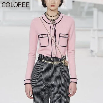O coreano Moda Cardigan Rosa das Mulheres 2022 Primavera, Outono Casual O-pescoço Longo da Luva de Malha Camisola de Mulher Chique Elegante Tops