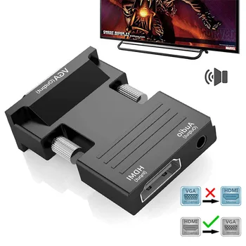 1080P HDMI Fêmea para VGA Macho Conversor Adaptador com ficha Jack de 3,5 mm Conector de Áudio para notebook PC PS3 Xbox STB DVD Blu-ray, TV Stick