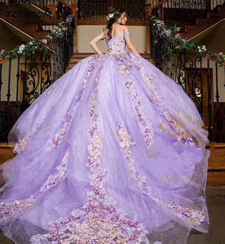 2022 Nova Roxo Beading Puffy Vestido De Baile Elegante Princesa Apliques De Lantejoulas Vestidos De Quinceanera De Luxo, Vestidos De Festa De Aniversário